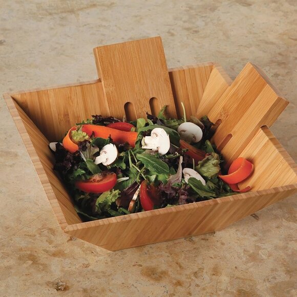 NWOT Bamboo Salad Bowl Set - Picture 2 of 3